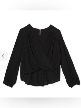 Free People Black Check On It draped wrap long sleeve blouse